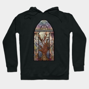 Stained Glass of a winter Tree Hoodie